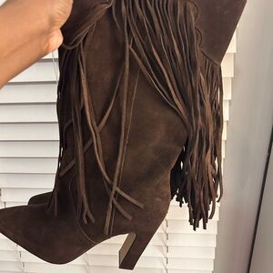 Vince Camuto Chocolate Fringe Heeled Boots
